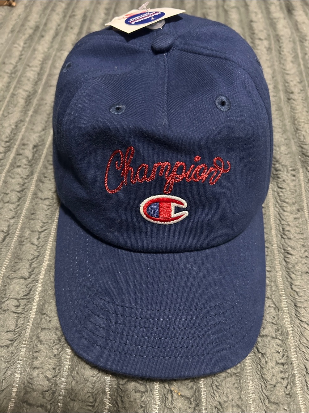 New* Champion Navy Cap with Red Script and Logo